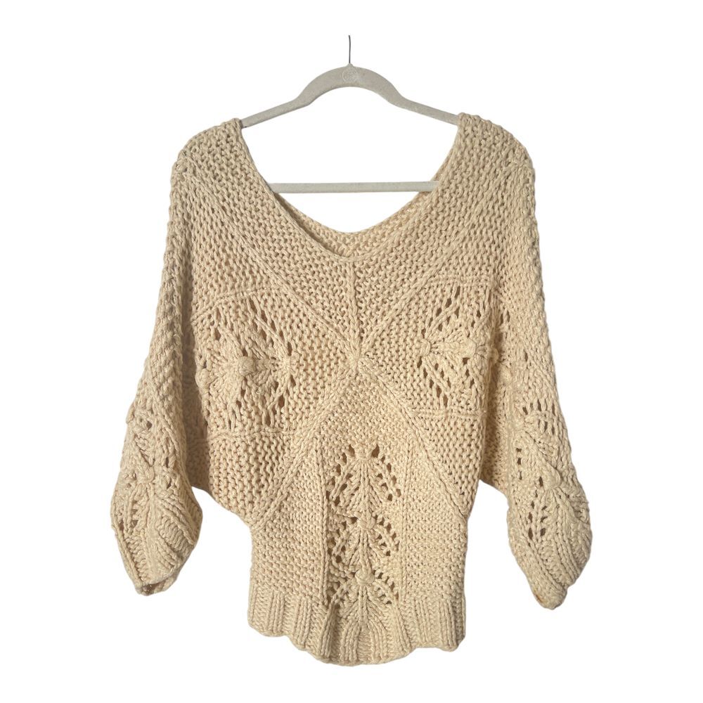 Mak B Cream V-Neck V-Back Half Sleeve Knit Sweater S/M‎